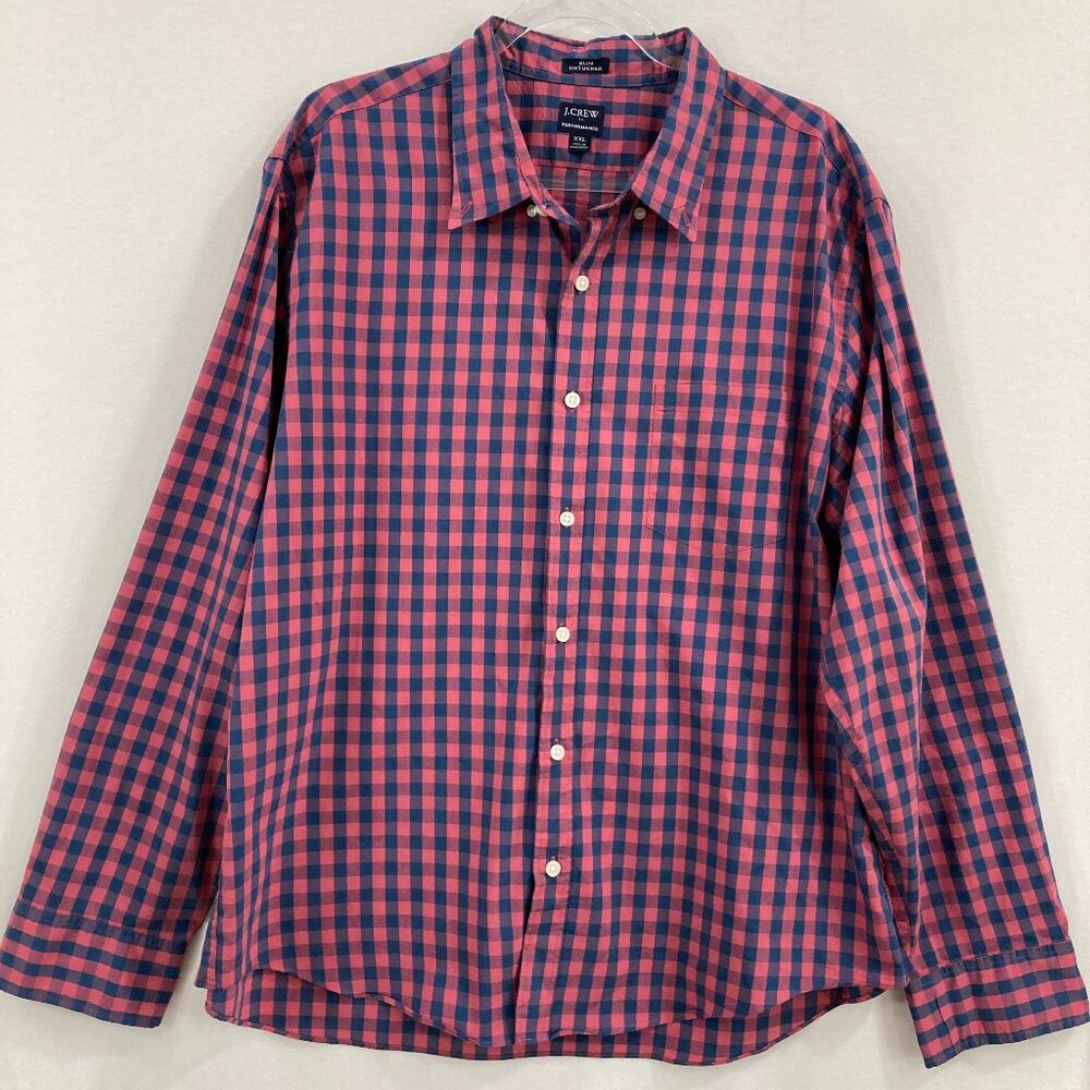 J. Crew Mens Shirt sz XXL Plaid Slim Untucked Performance‎ Long Sleeve Button Up